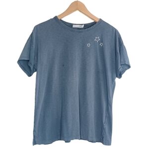 Rag & Bone Star-Embroidered 100% Cotton Crewneck Charcoal Gray T-Shirt